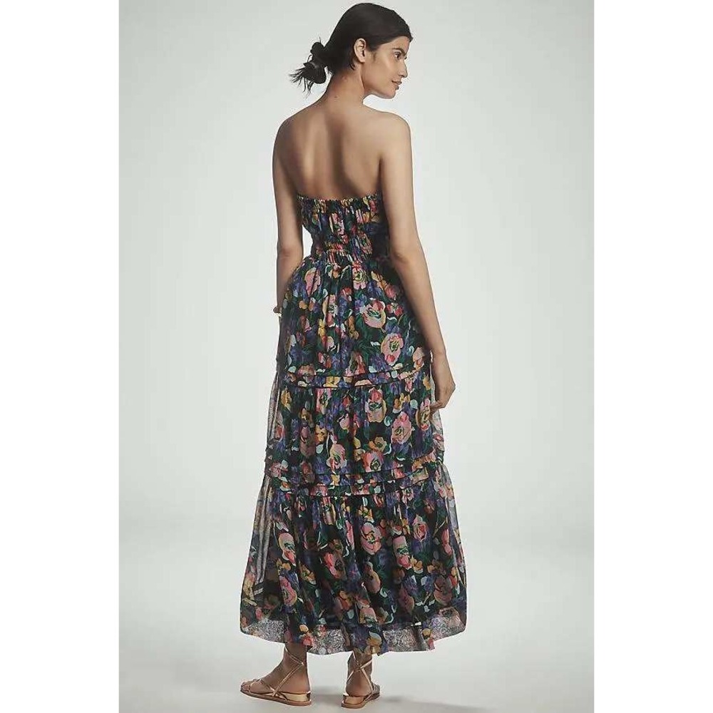 Anthropologie Somerset Strapless Maxi Dress Floral Navy Blue Pink Yellow L - Picture 2 of 13